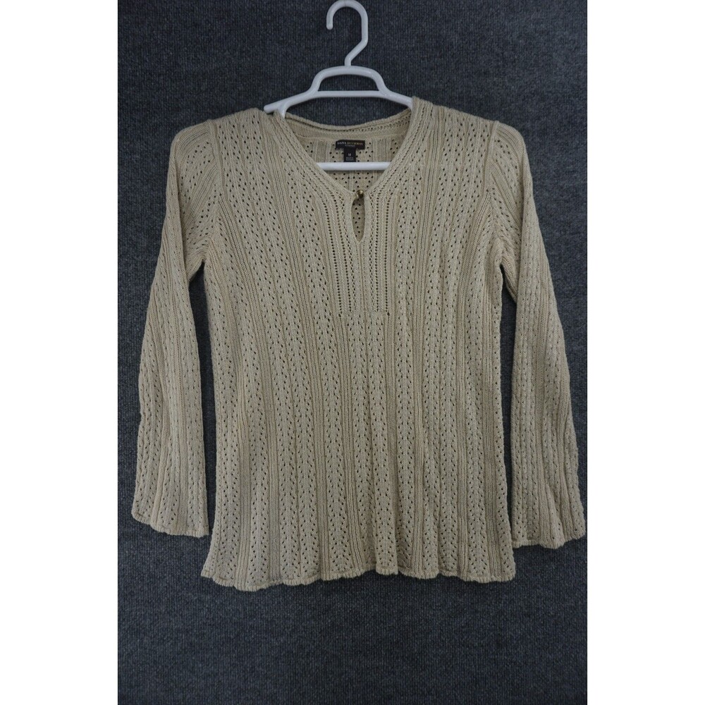 Dana Buchman Signature Sweater Womens Medium Open Knit Keyhole Long Sleeve